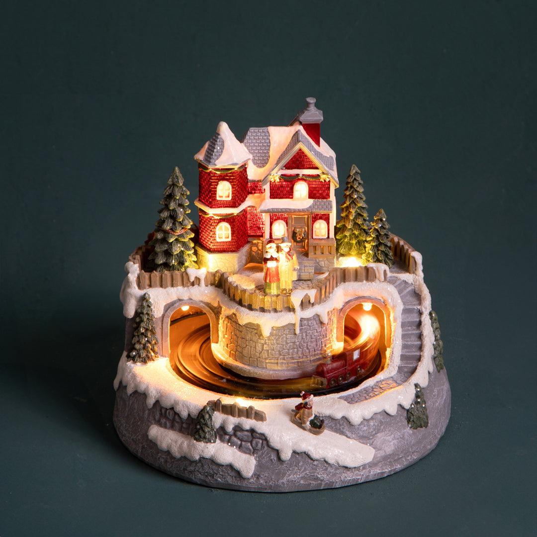 Casa Natale con treno H.22 cm Luci+Mus+Mus  • 22 cm