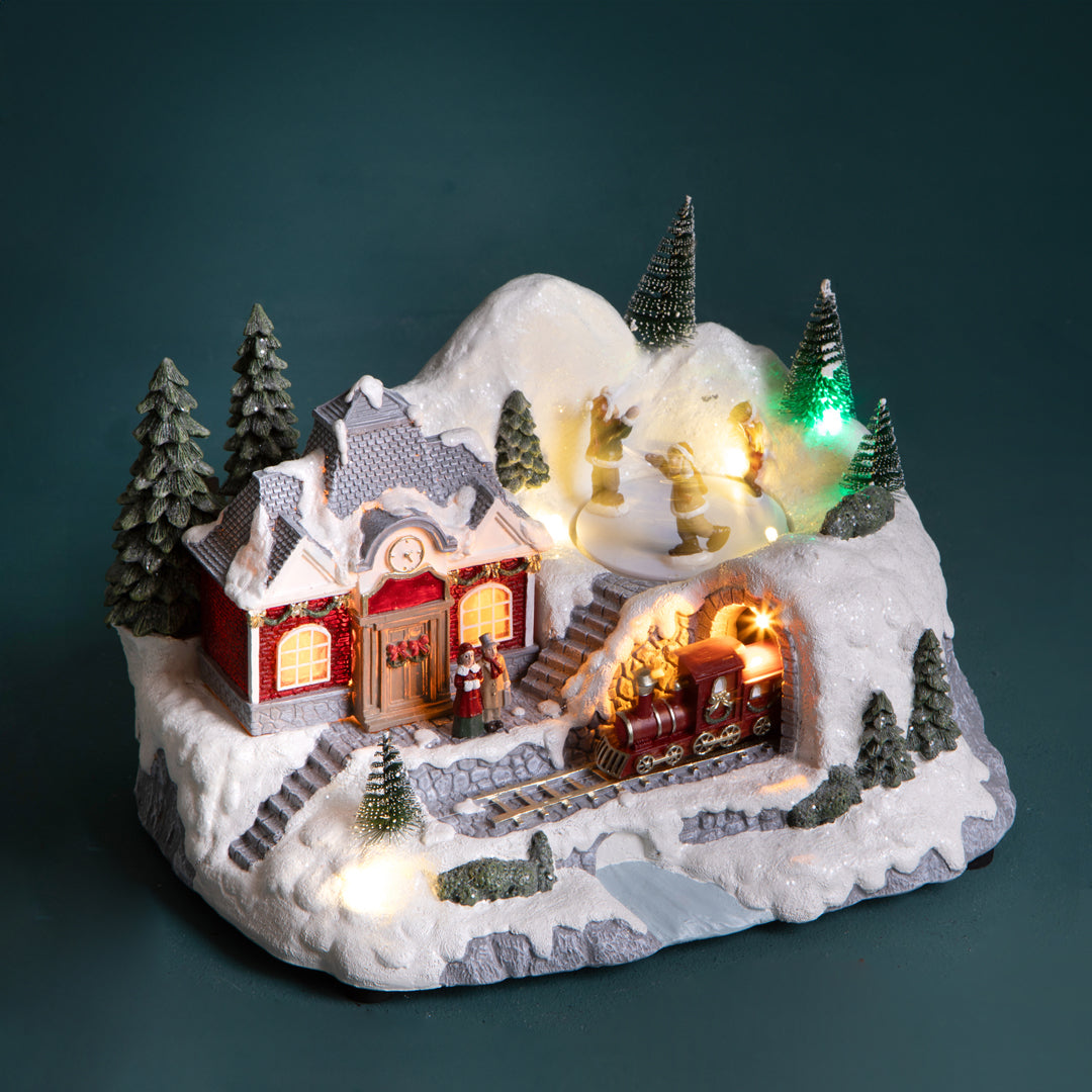 Paesaggio con treno Luci+Mus.  • 19,5 cm