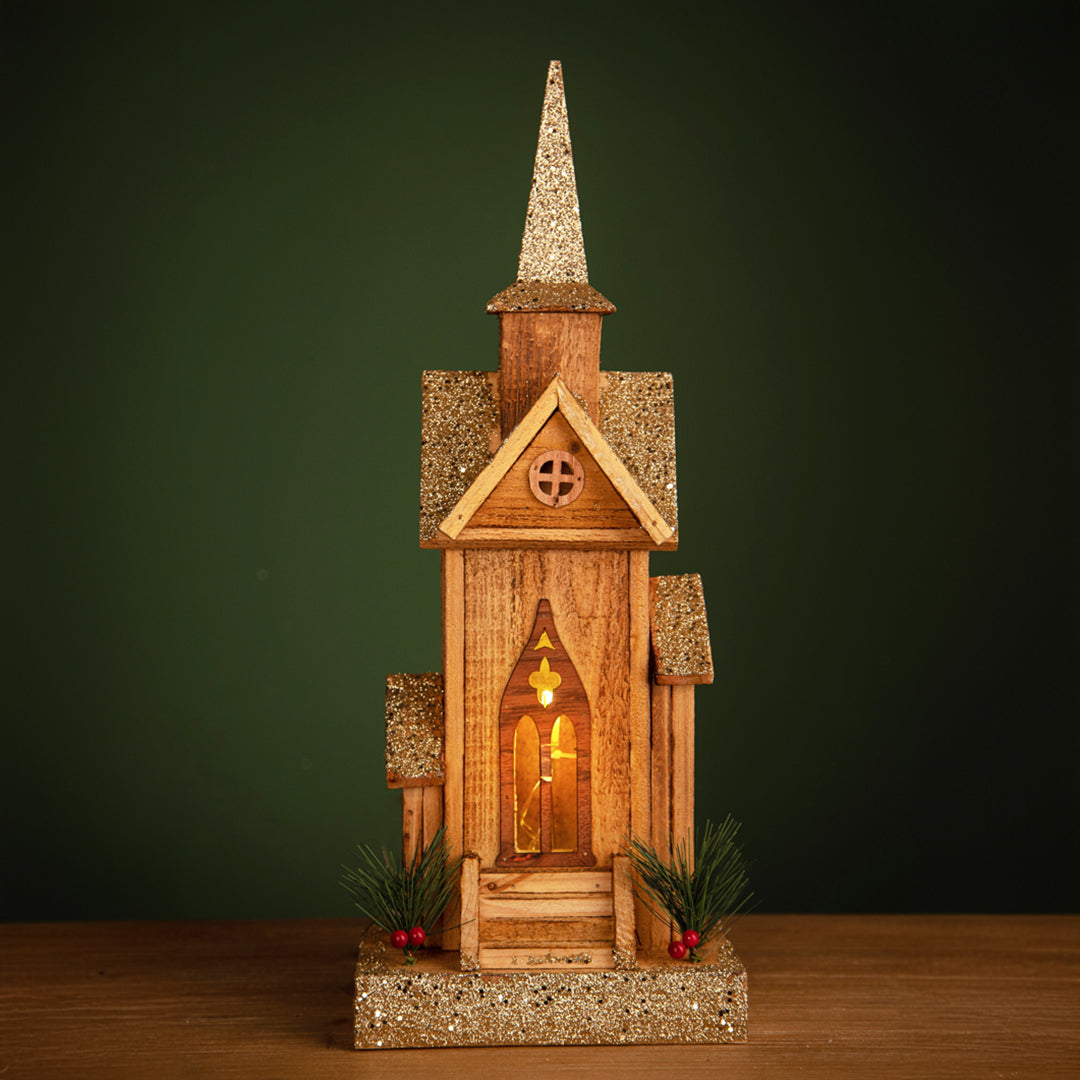 Chiesetta con tetto Dorato 5/Led  • 49 cm
