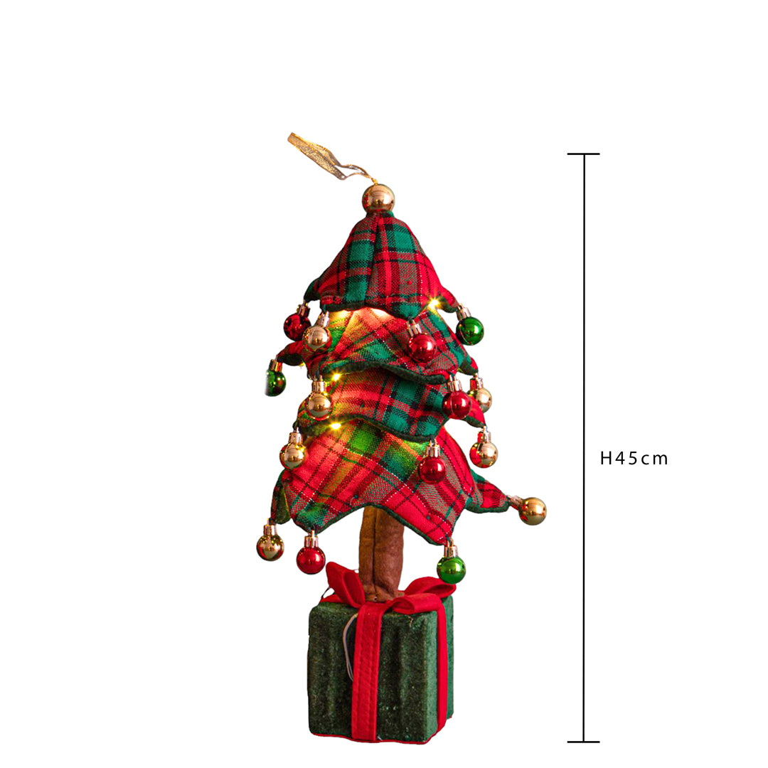 Albero con sfere pacco dono e led • H 45 cm