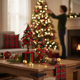 Albero con sfere pacco dono e led • H 70 cm