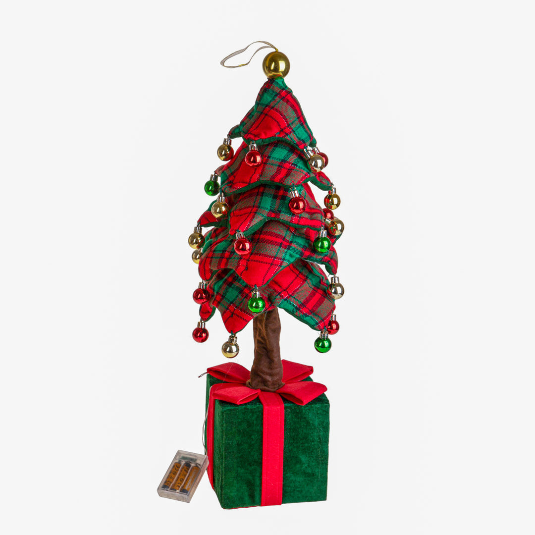 Albero con sfere pacco dono e led • H 70 cm
