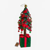 Albero con sfere pacco dono e led • H 70 cm