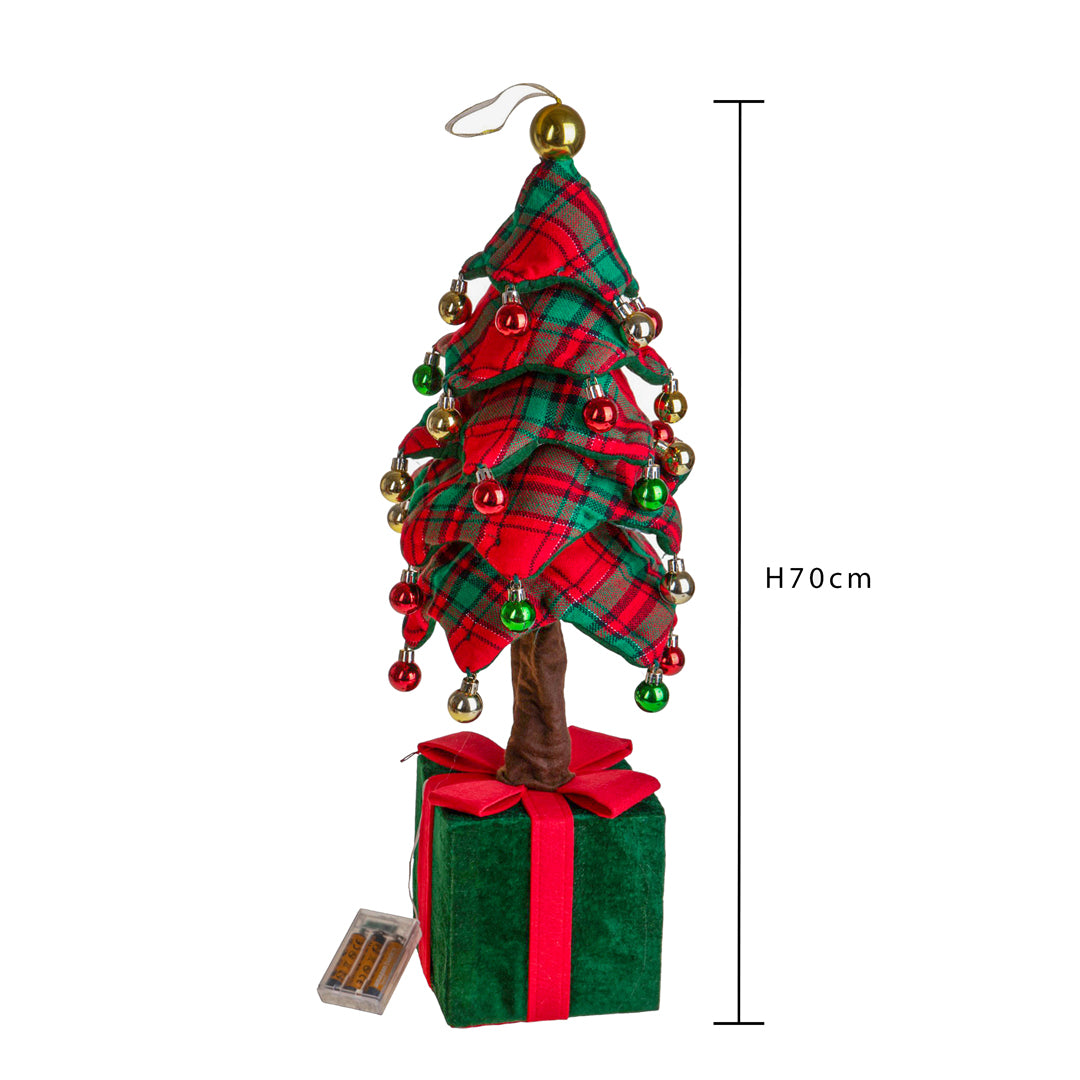 Albero con sfere pacco dono e led • H 70 cm