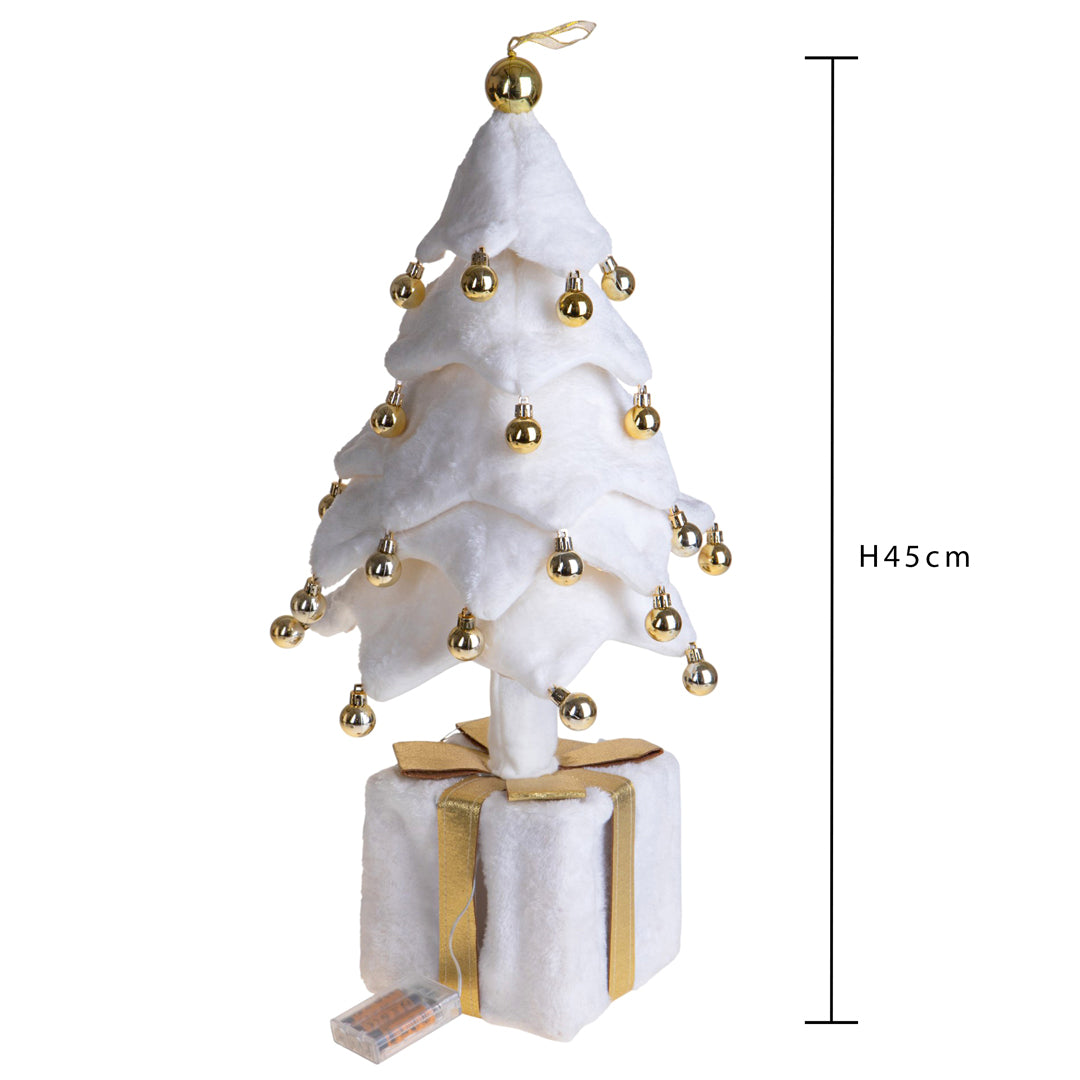 Albero con sfere pacco dono e led • H 45 cm