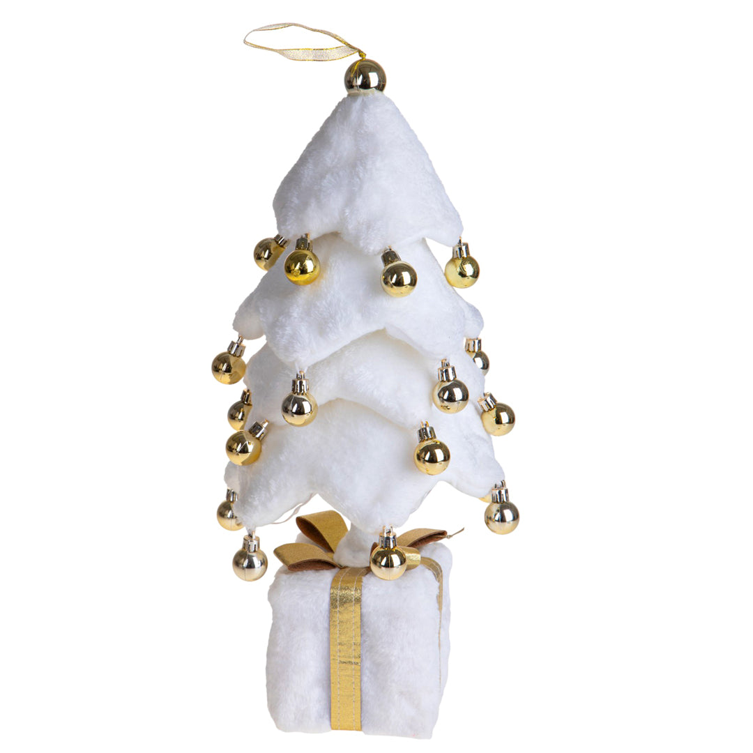 Albero con sfere pacco dono e led • H 70 cm