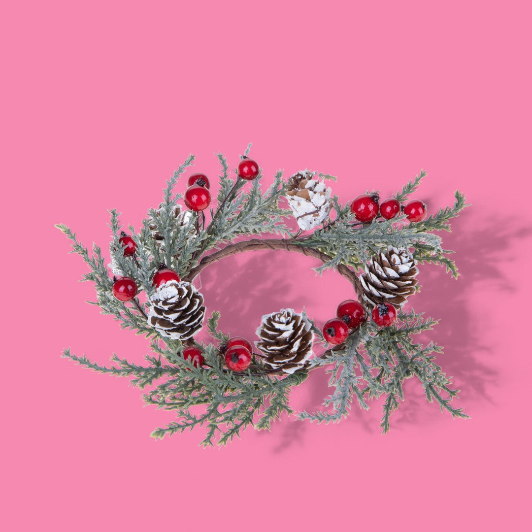 Pezzi 6 • Girocandela con bacche e pigne • H 2,5 cm
