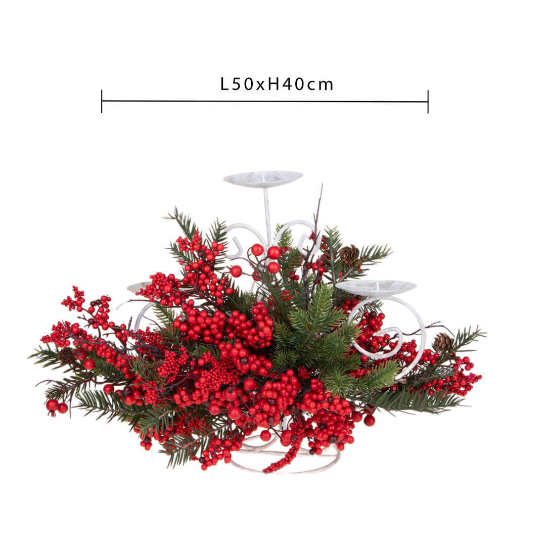 Porta candele x 3 conAbete rosso • H 40 cm